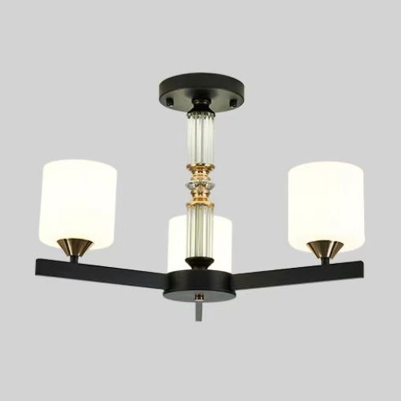 Metal Modern Flush Mount Cylinder Shape Ceiling Light with Glass Shade for Living Room