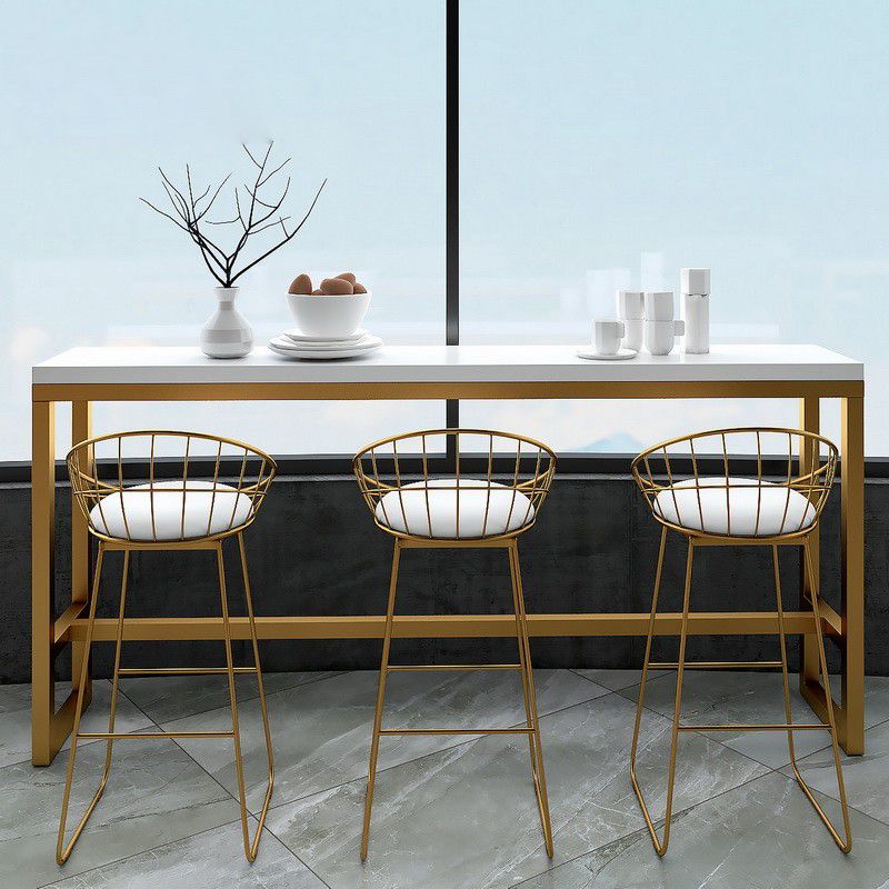 Wood Bar Dining Table Glam Rectangle Bar Table with Trestle Pedestal for Cafe