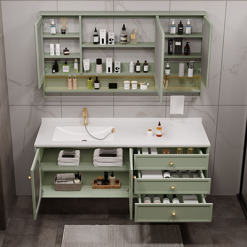 Modern Sink Vanity Solid Color Storage Shelves Wall Mount Bathroom Vanity Set