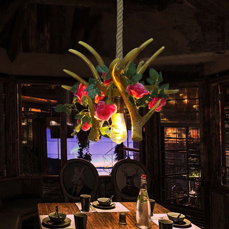 Antler Restaurant Hanglampje Industrieel metaal 1 bol roze/rode LED -bloemhangende lamp