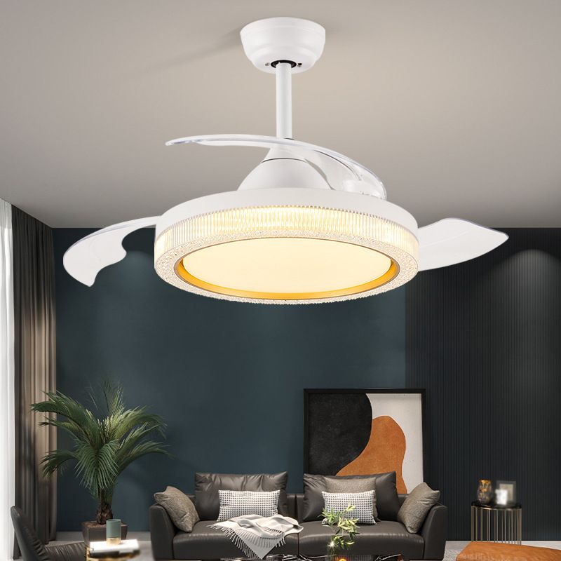 Contemporary Ceiling Fan Lighting Retractable Fan Blades Fan Fixture in White