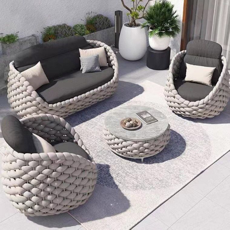 Modern Gray Outdoor Patio Sofa Aluminum Frame Rust Resistant Patio Sofa with Cushion