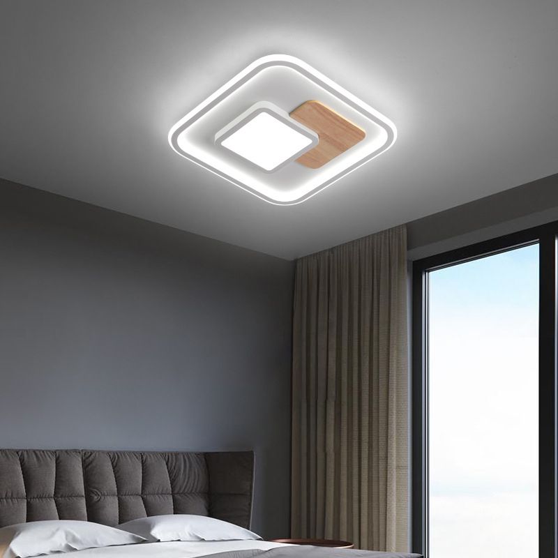 Modern Style Flush Mount Light Wood Rectangular  LED Ceiling Light for Bedroom