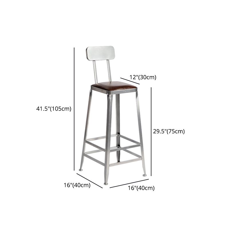 Armless Indoor Barstool Industrial Leather Counter Stool Brushed Silver