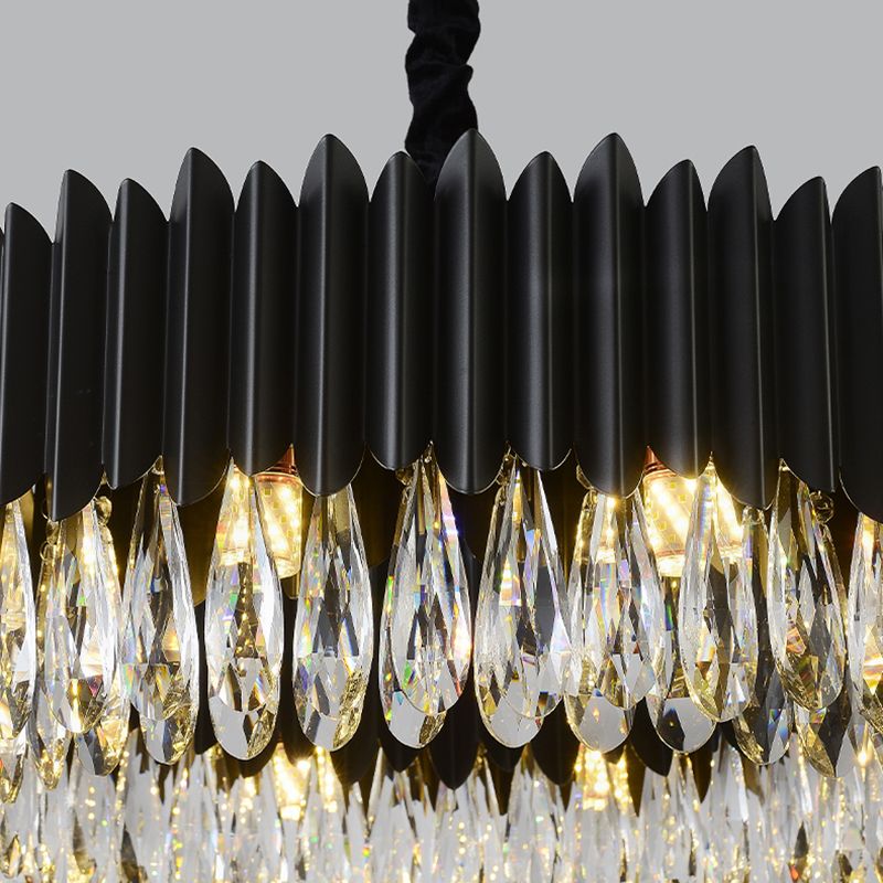 Black Pendant Light Modern Style Metal Crystal Chandelier Light for Living Room