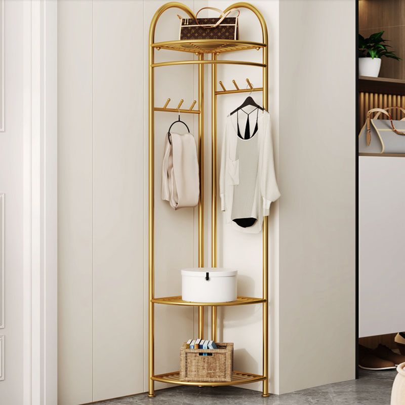 Contemporary Entryway Kit Metal Black and Gold Free Standing Shelving Included Hall Stand