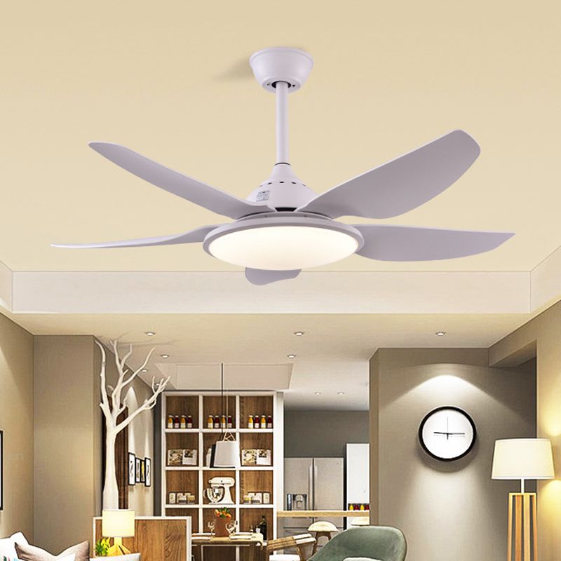 Modern Round Fan Lamp LED Acrylic 5 Blades Semi-Flush Ceiling Light in White for Living Room, 44" Wide