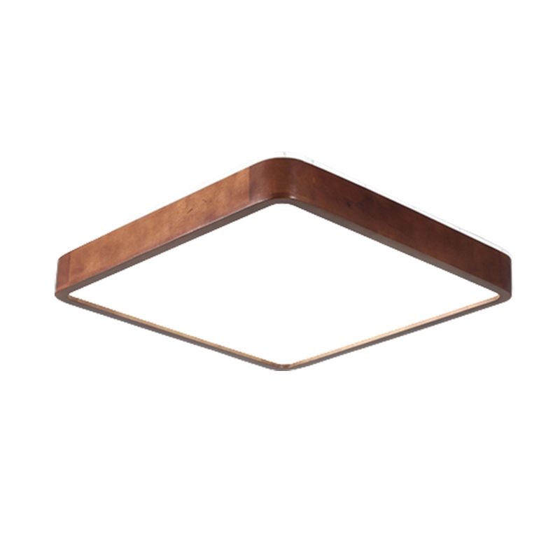 Japanese Style Rectangle Ceiling Light Brown Wood LED Flush Mount Light for Living Room