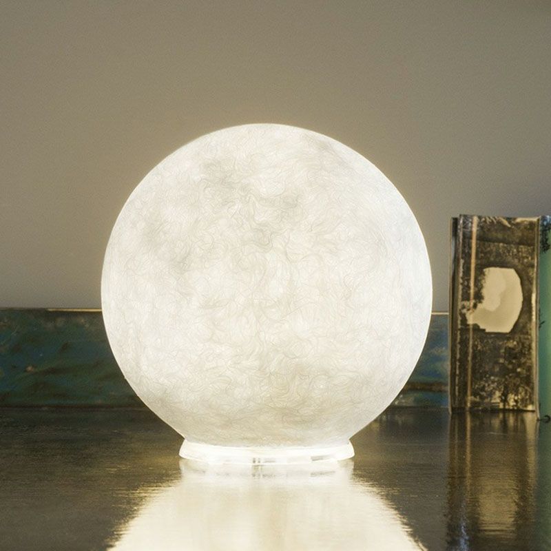 Simplicity Moon Sphere Nightstand Lamp Plastic 1-Light Bedroom Table Light in White