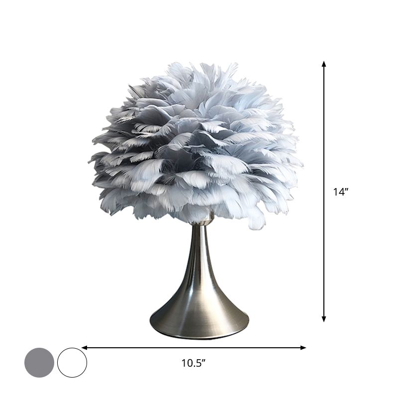 Tree-Like Reading Light Contemporary Feather Grey/White LED Night Table Lamp for Study Room