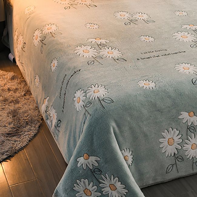 Fitted Sheet Flannel Floral Printed Wrinkle Resistant Breathable Super Soft Bed Sheet Set