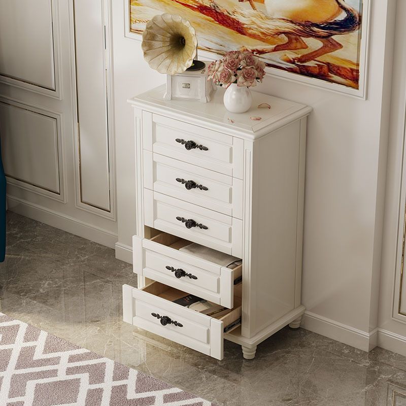 Contemporary Accent Chest with 5 Drawers and Wooden Legs in Solid Wood