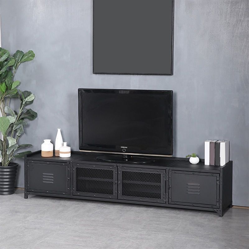 Contemporary Iron TV Stand Enclosed Storage TV Media Console with Legs for Living Room