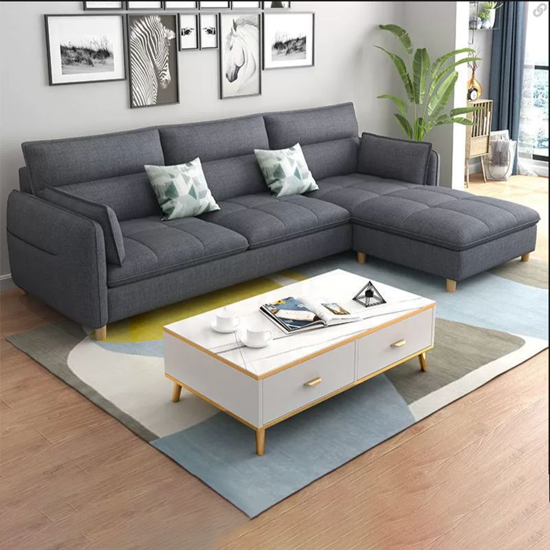 Scandinavian Pillow Back Sofa with Ottoman Included for Three People