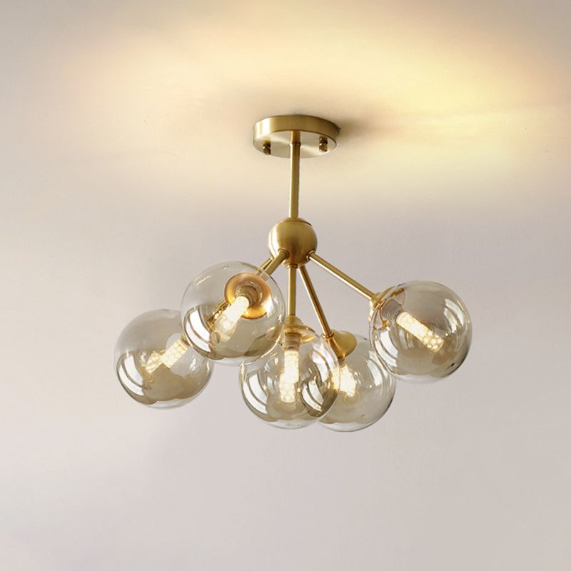 Globe-Shaped Dinning Room Hanging Chandelier Glass LED Modern Chandelier Lighting Fixture in Amber