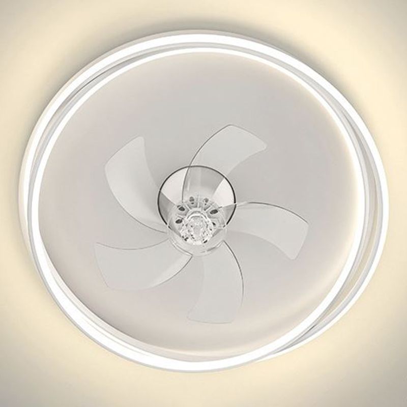 5-Blade Polish Finish Ceiling Fan Contemporary Metallic Fan with Light for Foyer