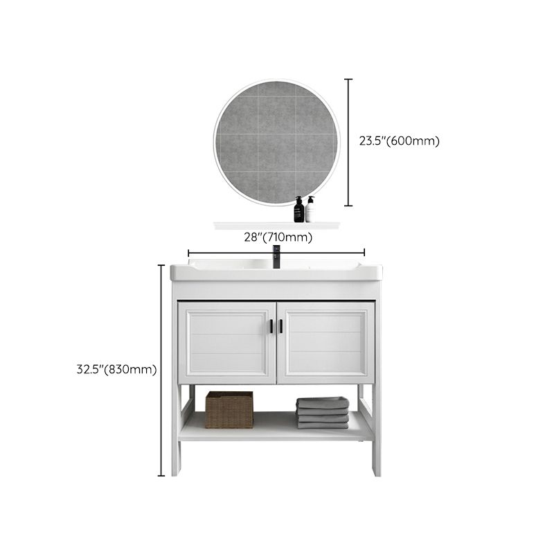 Modern Single Bath Vanity Freestanding White Metal Base Sink Vanity