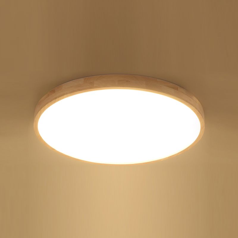 Round Wooden Ceiling Mounted Light Contemporary Flush Ceiling Light Fixtures