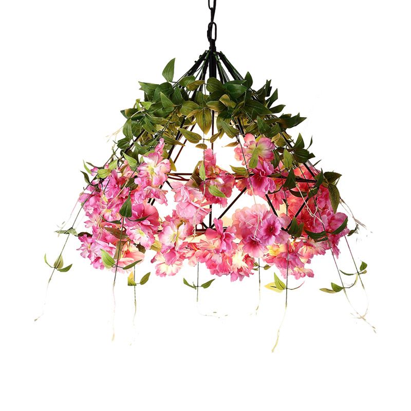 Retro diamant hangende hanglamp 1 lamp metalen bloem gesuspendeerd verlichtingsarmatuur in zwart, 23,5 "breed