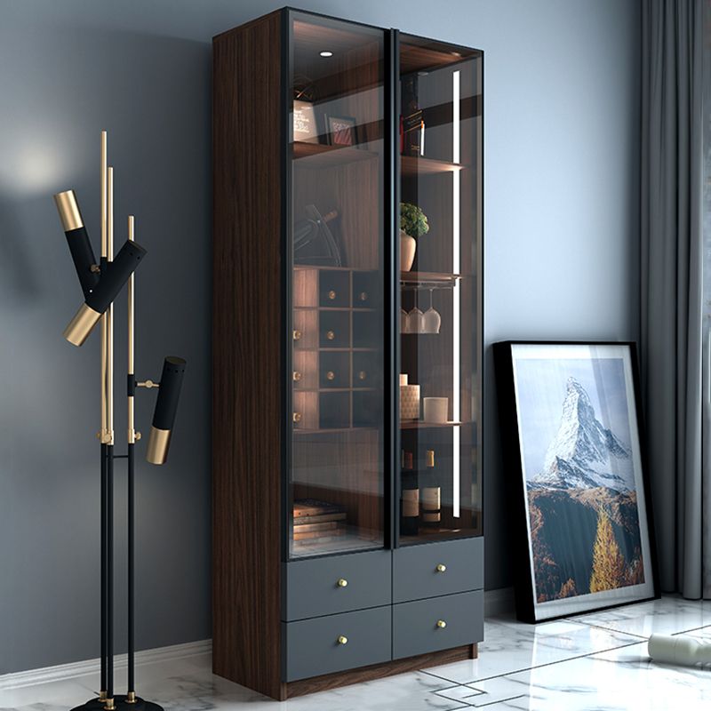 Modern Wood Display Stand Glass Doors Storage Cabinet for Living Room