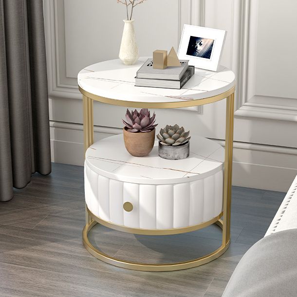 22" H Metal Nightstand Glam Stone Top 1-Drawer Open Storage Night Table