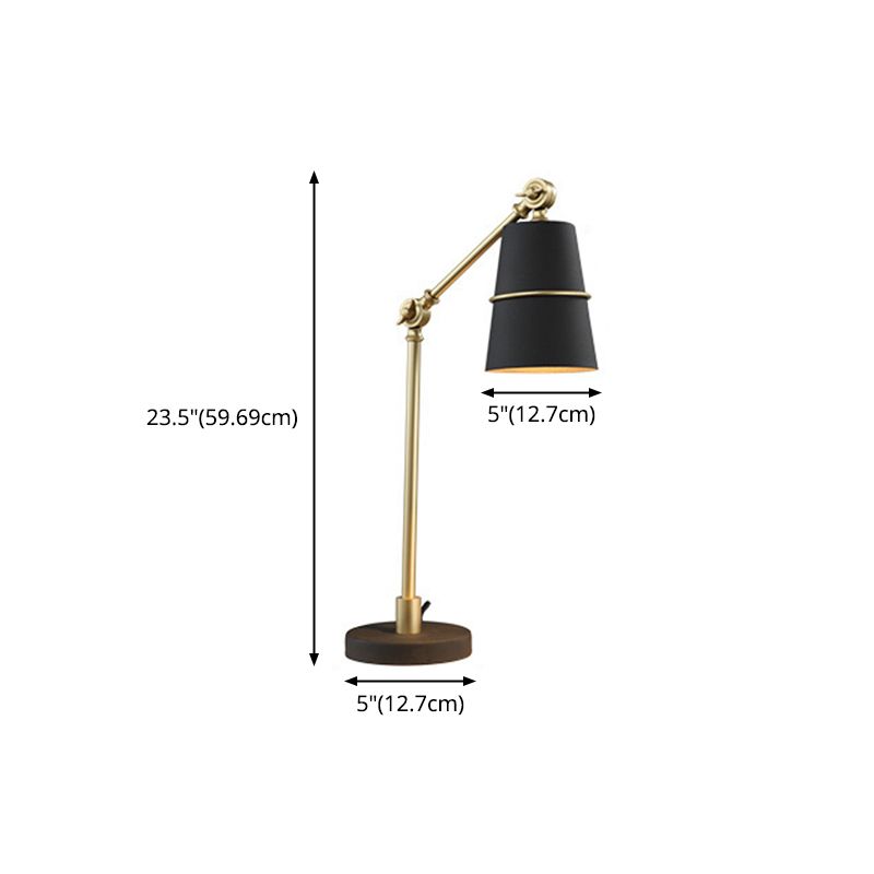 Postmodern Swing Arm Reading Lamp Metallic 1 Head Bedroom Table Light with Cone Shade