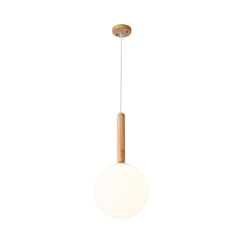 Globe Pendant Light Verre blanc asiatique 6 "/ 7" de large 1 tête de plafond en bois lampe suspendue