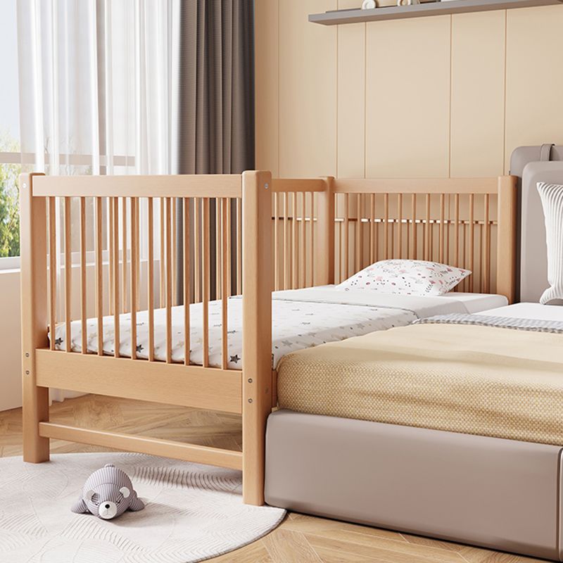 Scandinavian Nursery Crib in Natural Solid Wood with 15.7" H Guardrail