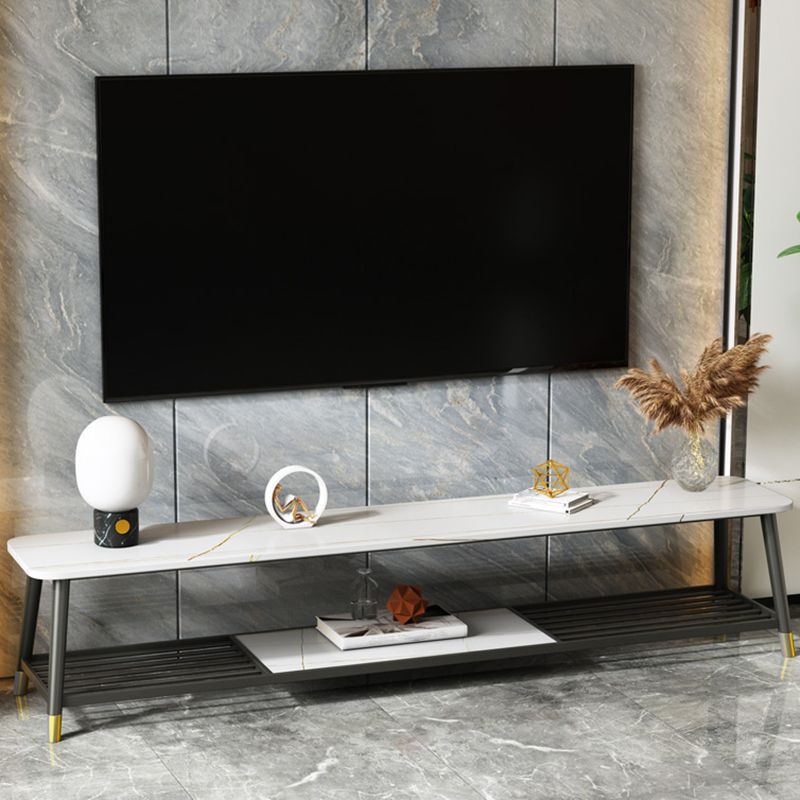 17.72"H TV Stand Glam Style White Open Storage TV Console with 2-shelf