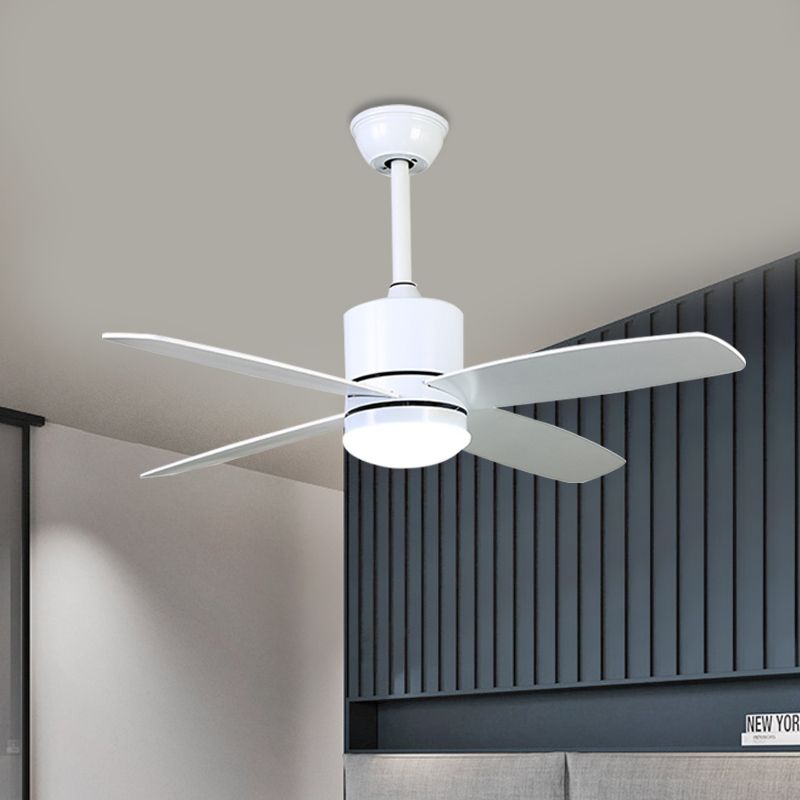 Circle Restaurant Ceiling Fan Light Modern Metal LED 42" W White Semi Flush Mount Lighting with 4 Blades