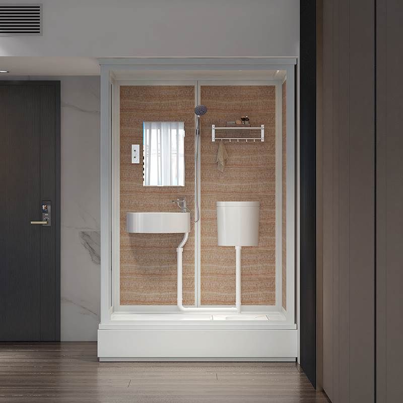 Rectangle Tempered Glass Shower Stall Frosted Semi-Frameless Shower Stall