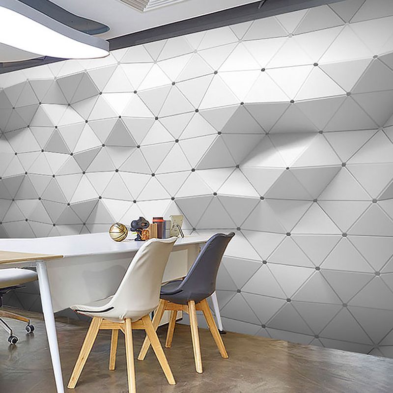 Full Mural Wallpaper Plain Grey 3D Geometries Customized Wall Decor, Personalized Size Available