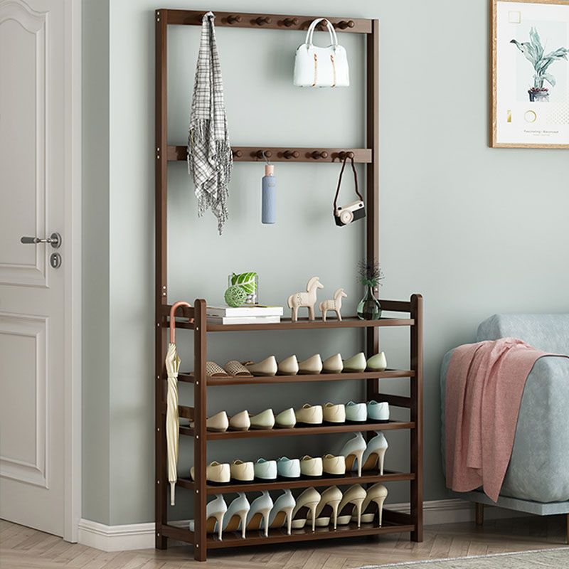 Modern Style Coat Rack Free Standing Solid Bamboo Hooks Design Coat Rack With Shelves