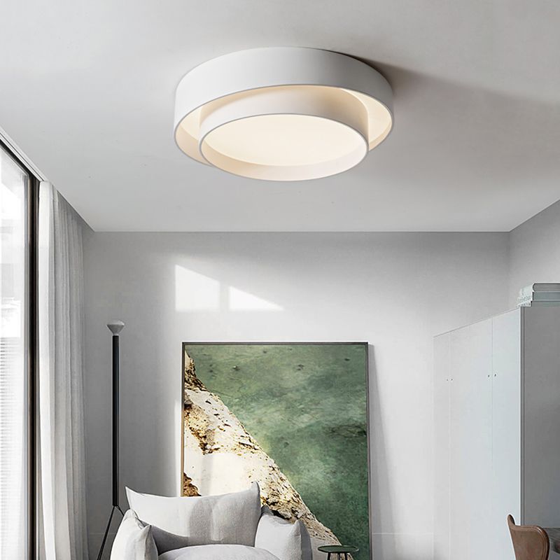 Contemporary Round Flush Light Metal 2 Light Flush Mount Ceiling Fixture