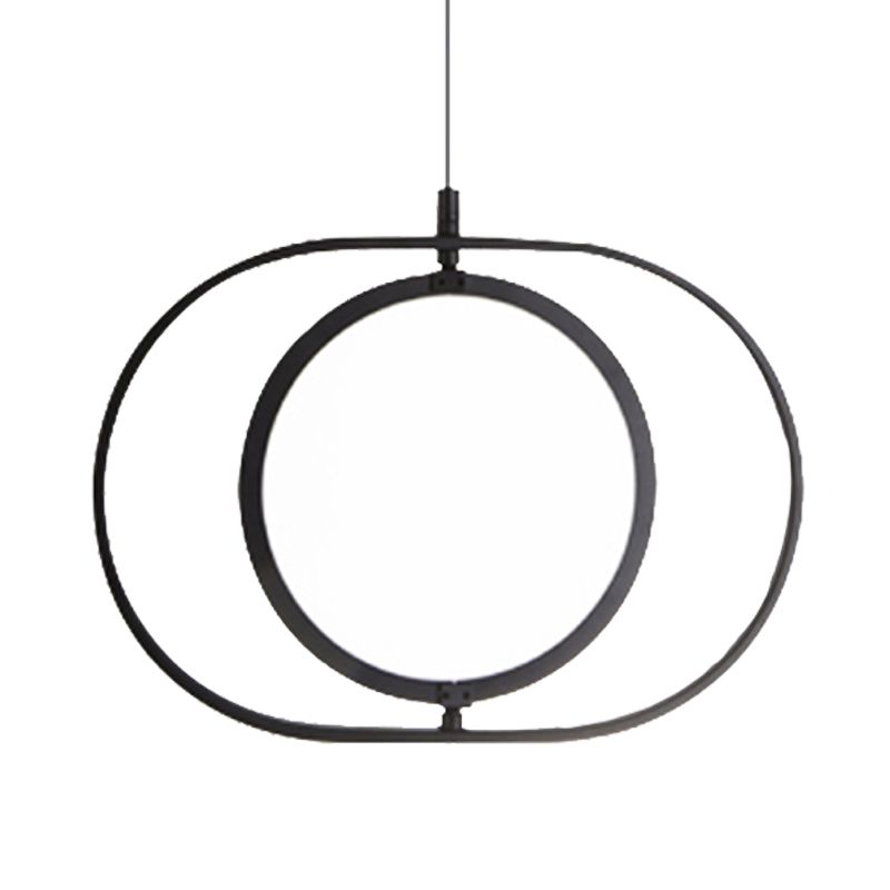 Oval Suspension Ceiling Light Simplicity Metal LED Black Pendant Light, Horizontal/Vertical