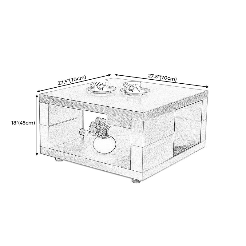 Modern Square 17.72" Tall Wood Side Table with 4 Legs and Double Tier