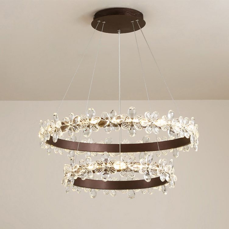 Modern Circular Pendant Chandelier Crystal Hanging Lamp