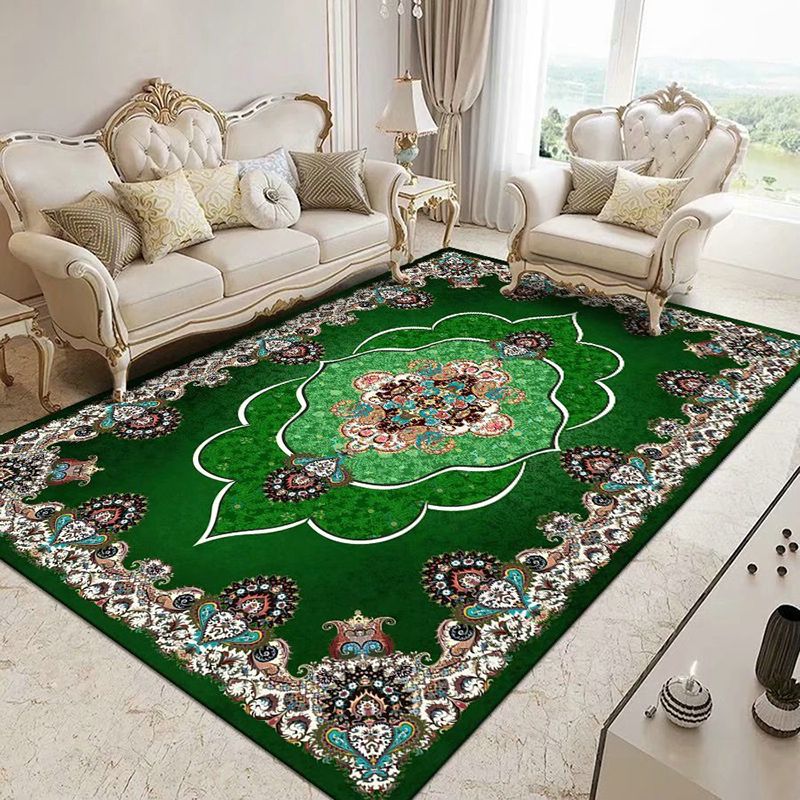 Multicolored Classical Floral Design Rug Luxurious Vintage Polyester Carpet Non-Slip Backing Carpet for Home Decoration