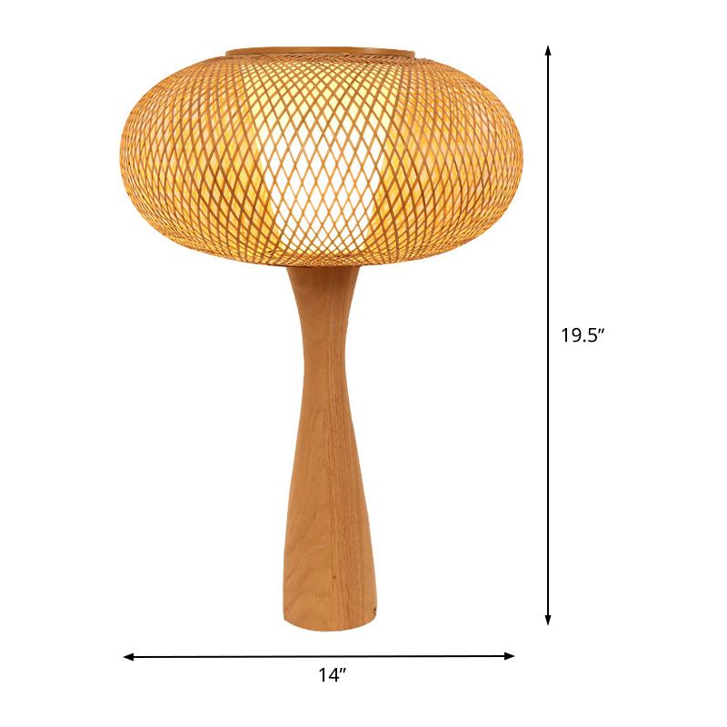 1 Head Handcrafted Task Lighting Aian Bamboo Desk Lamp in Beige with Flared Wood Base