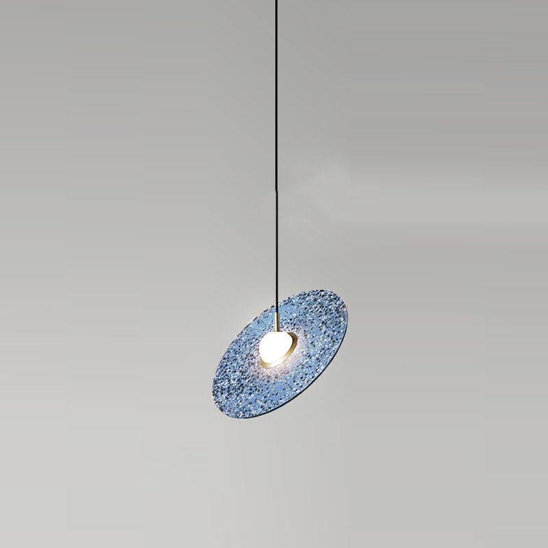 Modern Circle Pendant Light Fixture 1-Light Terrazzo Bar Hanging Ceiling Light