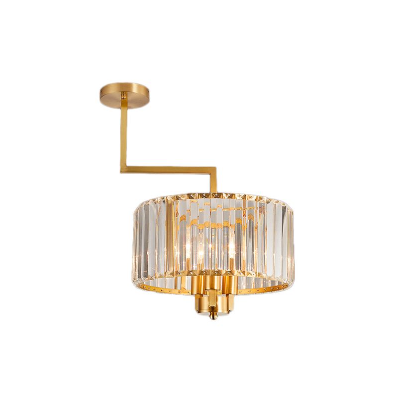 Drum Living Room Chandelier Lighting Clear Crystal 3/6/9 Heads Contemporary Suspension Light in Gold