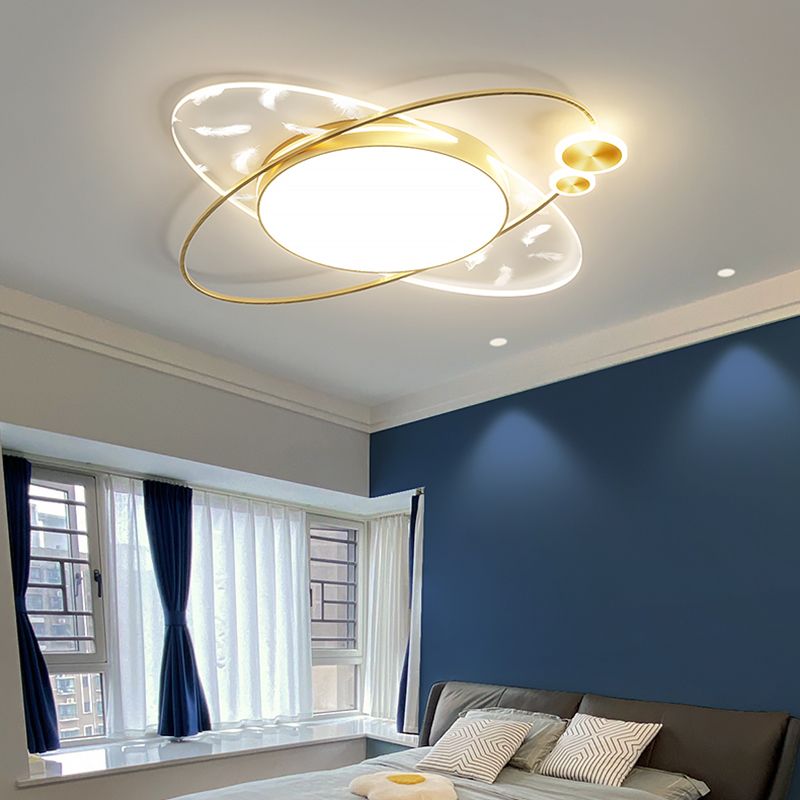 Circular Acrylic Feather LED Ceiling Light in Modern Concise Style Lacquered Flush Mount for Bedroom