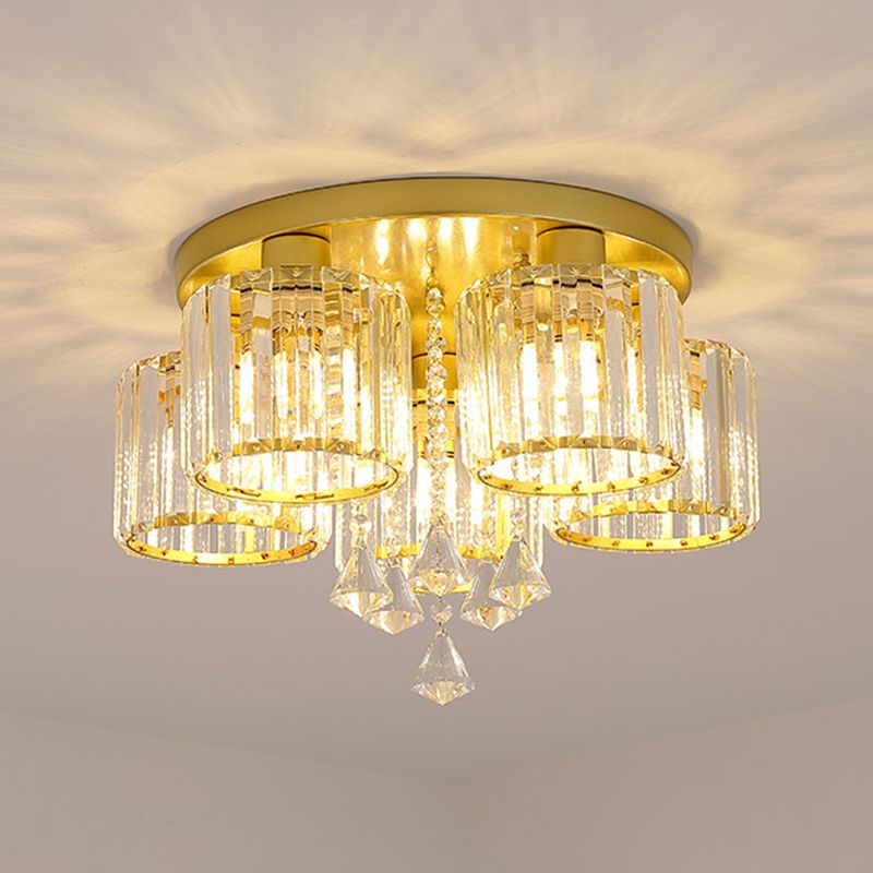 3/5/6/8-Light Golden Flush Mount Lighting Modernism Glass Shaded Ceiling Light