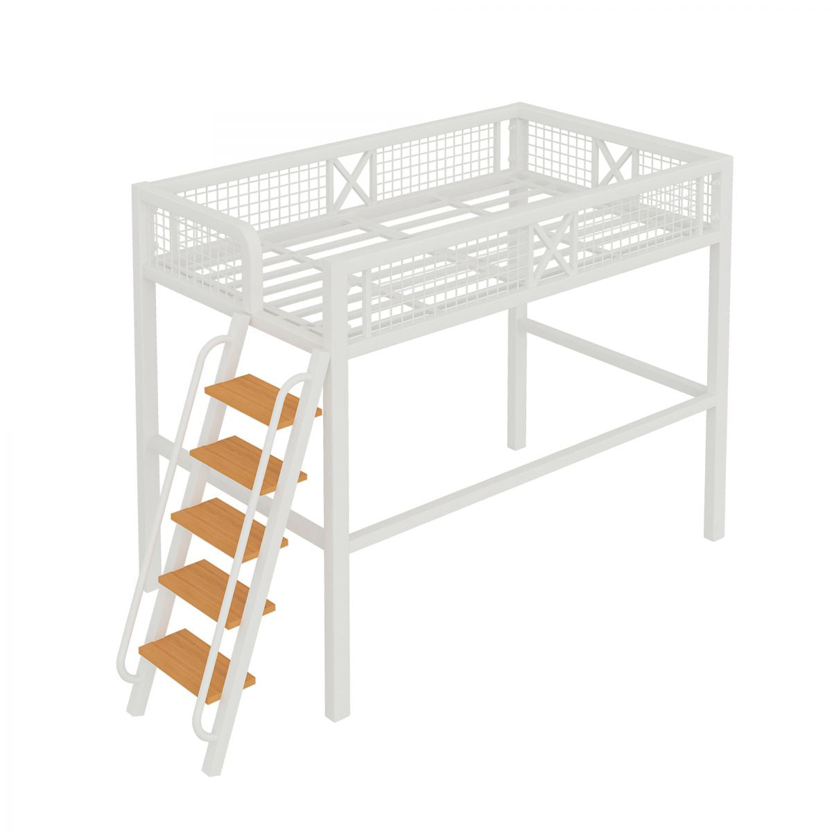 No Theme Kids Bed Gender Neutral Metal Loft Bed with Guardrail