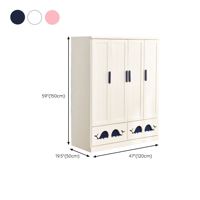 Solid Wood Kid's Wardrobe Modern Armoire Closet with Lower Storage Drawers