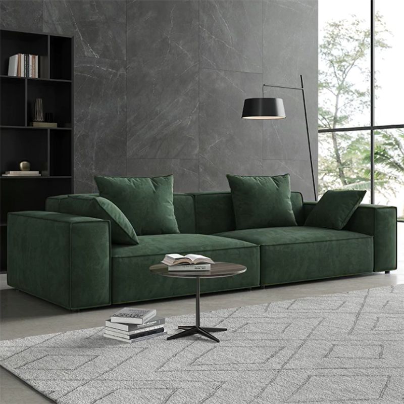 Contemporary Faux Leather/ Velvet Standard Sofa Green Square Arm Couch