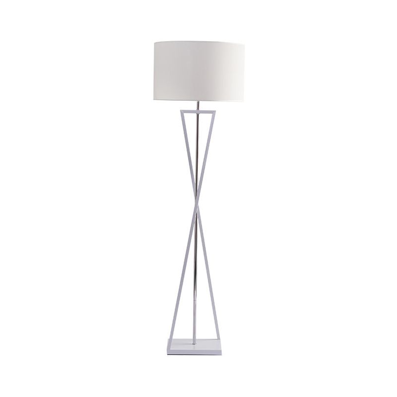 Crossing Line Iron Stand Up Lamp Modern 1 Bulb White/Black/White-Black Reading Floor Lamp with Drum Fabric Shade