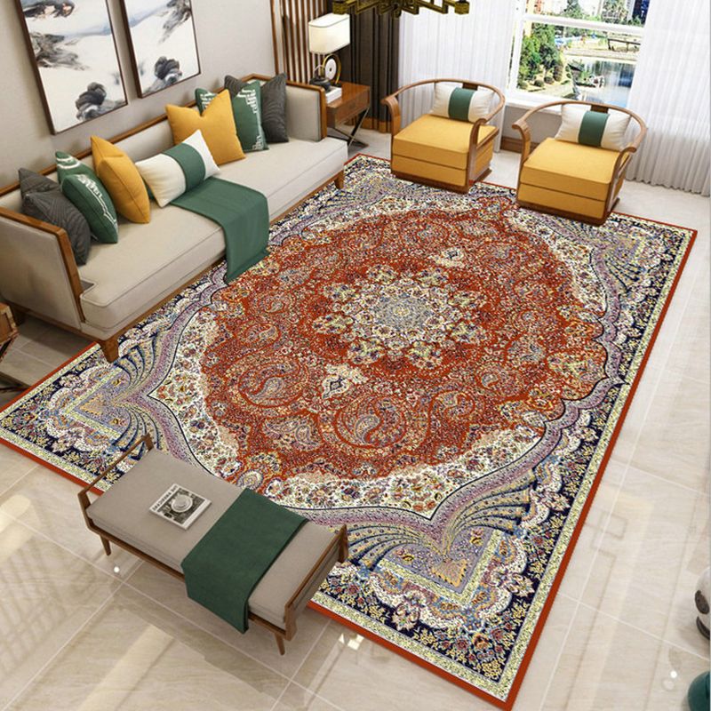 Morocco Living Room Area Carpet Tribal Pattern Polyester Area Rug Grey Non-Slip Washable Rug