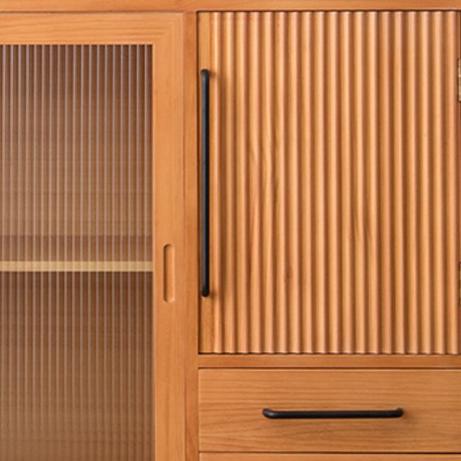 Mid-Century Modern Cabinet with Glass Doors Pine Wood Cabinet