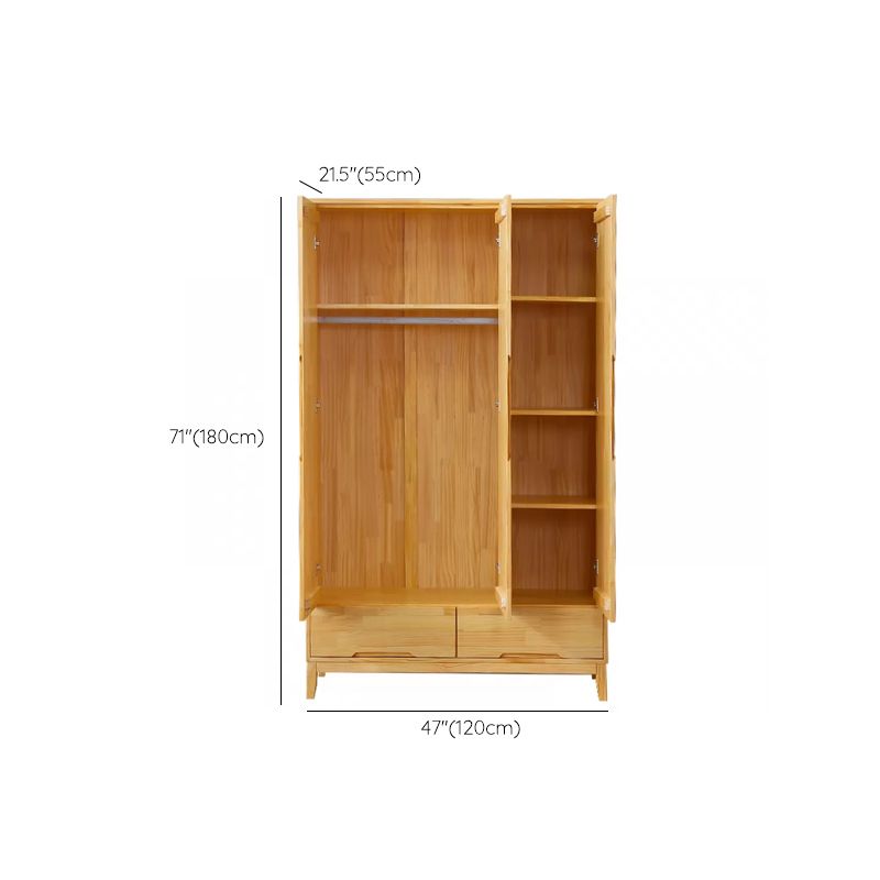 Solid Wood Kid's Wardrobe Light Wood Wardrobe Armoire with Garment Rod